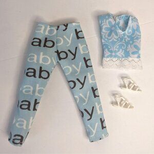 Blue Blouse And Pants w/ Flat Sandals for Barbie or Fashion Doll